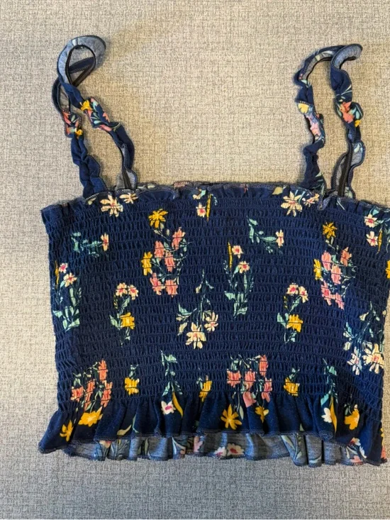 Say What? Navy Floral Smocked Crop Tank - Picture 5 of 5